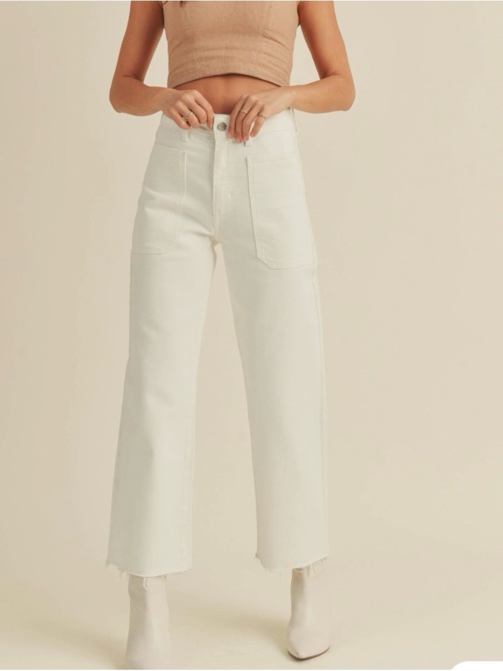 Just Black Denim High-Rise Wide-Leg Jeans in Off White